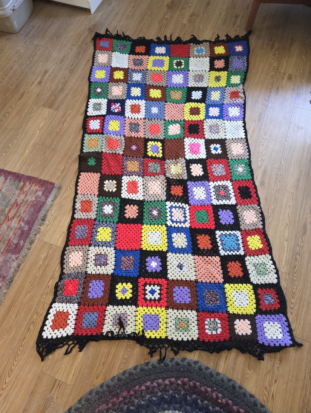 Vintage Handmade Granny Square Crochet Afghan - Extra Large 93x48